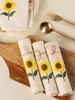Glimpse Homes - Amber Sunflower Cotton Slub Napkins (Pack Of 4)