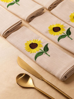 Glimpse Homes - Amber Sunflower Cotton Slub Napkins (Pack Of 6)