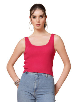 Mafadeny - Women Winter Wear Hot Pink Ribbed Top