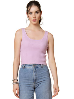 Mafadeny - Women Winter Wear Lavender Ribbed Top
