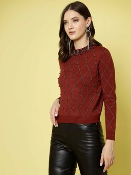 Mafadeny - Women Winter Wear Maroon Top