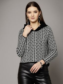 Mafadeny - Women Winter Wear Black & White Stylish Crop Top