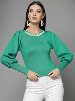 Mafadeny - Women Winter Wear Green Top