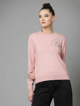 Mafadeny - Women Winter Wear Peach Stylised & Cosy Embellished Top