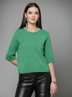 Mafadeny - Women Winter Wear Green Stylised Top