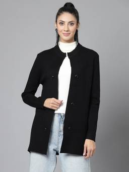 Mafadeny - Women Winter Wear Black Longline Overlay