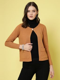 Mafadeny - Women Winter Wear Brown Short & Stylish Cardigan