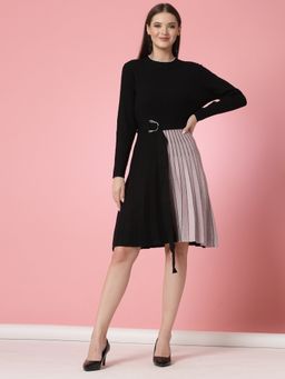 Mafadeny - Women Winter Wear Black & Peach Stylised & Cosy Dress