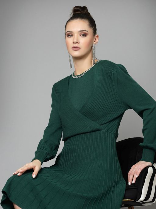 Buy Mafadeny Women Winter Wear Green Stylish Dress Online