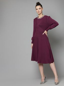 Mafadeny - Women Winter Wear Wine Stylish Dress