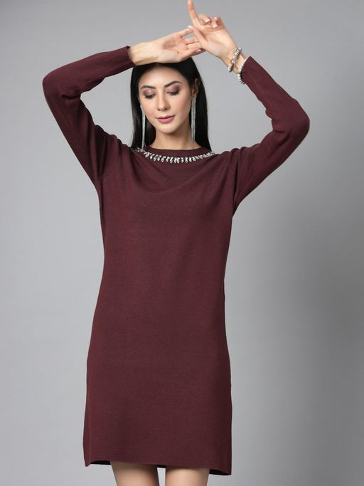 maroon winter dress for women Fall Winter Street Wear Sky Blue Regular Women Dresses 2021 Cotton V-Neck Long Sleeve Sash