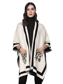 Mafadeny - Women Winter Wear Off White Stylish Poncho