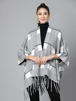 Mafadeny - Women Winter Wear Grey & White Stylish Poncho