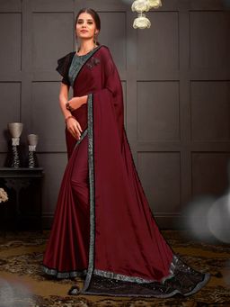 Odette - Wine Dual Tone Silk Georgette Designer Saree with Unstitched Blouse