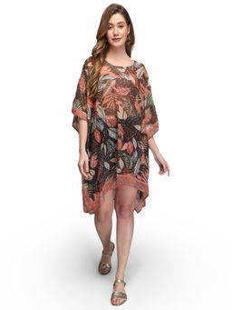 Aditi Wasan - Tropical Print Black Polyester Kaftan
