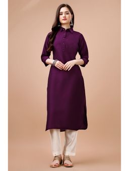 MOJILAA - Women's Purple Chinon Silk Solid Calf Length Straight Pathani Kurta
