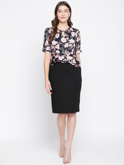 Latin Quarters - Women Black Printed Half Sleeve Dress