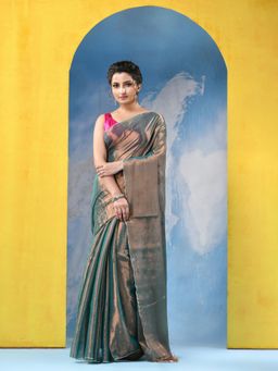 DESH BIDESH - Bengal Mayurkonthi Handloom Green Saree with Unstitched Blouse