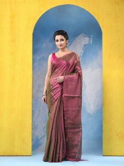DESH BIDESH - Bengal Mayurkonthi Handloom Magenta Saree with Unstitched Blouse