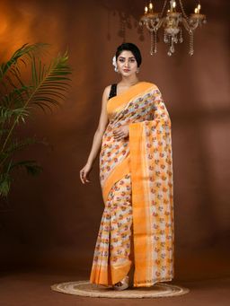 DESH BIDESH - Bengal Tant Bandhul Handloom Yellow Cotton Saree Without Blouse