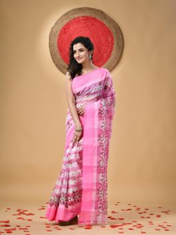 DESH BIDESH - Bengal Tant Madhabilata Pure Cotton Pink Saree Without Blouse
