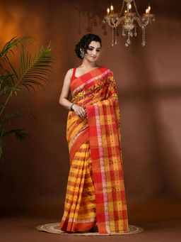 DESH BIDESH - Bengal Tant Madhabilata Pure Cotton Mustard Saree Without Blouse