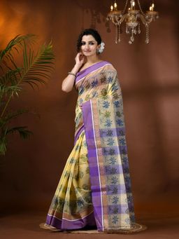 DESH BIDESH - Bengal Tant Tree Handloom Cotton Purple Woven Saree Without Blouse