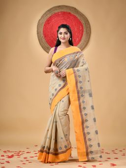 DESH BIDESH - Traditional Pure Handloom Cotton Padma Woven Peach Saree Without Blouse