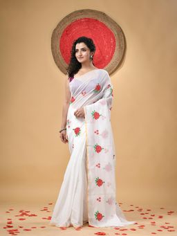 DESH BIDESH - Cotton Blend Woven Yellow Saree with Unstitched Blouse