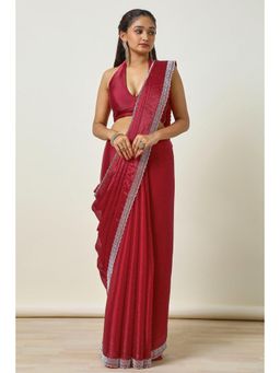 Soch - Maroon Tissue Saree with Unstitched Blouse