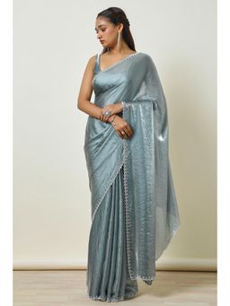 Soch - Sap Green Tissue Saree with Unstitched Blouse