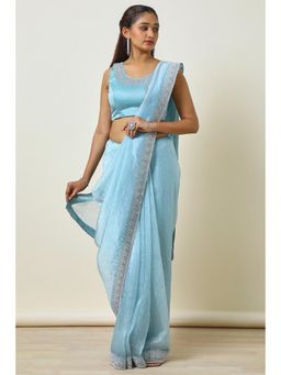 Soch - Powder Blue Organza Saree with Unstitched Blouse