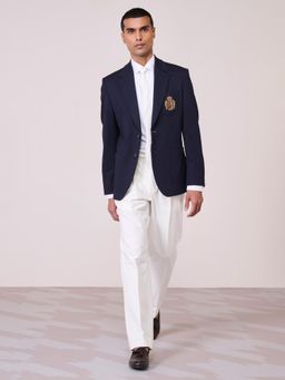 S&N by Shantnu Nikhil - Navy Blue Jersey Full Sleeves Blazer