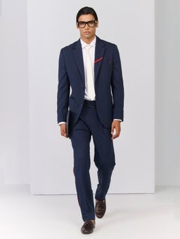 S&N by Shantnu Nikhil - Navy Blue Rayon Full Sleeves Blazer