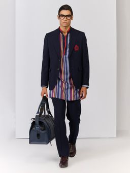 S&N by Shantnu Nikhil - Navy Blue Viscose Rayon Full Sleeves Blazer