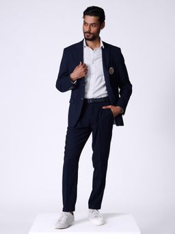 S&N by Shantnu Nikhil - Navy Blue Viscose Rayon Full Sleeves Blazer