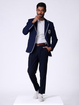 S&N by Shantnu Nikhil - Navy Blue Viscose Rayon Full Sleeves Blazer