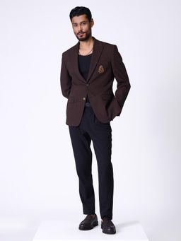 S&N by Shantnu Nikhil - Brown Knitted Full Sleeves Blazer