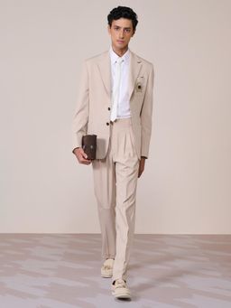 S&N by Shantnu Nikhil - Beige Rayon Blend Full Sleeves Blazer