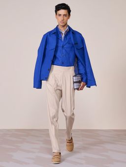 S&N by Shantnu Nikhil - Blue Linen Blend Full Sleeves Jacket