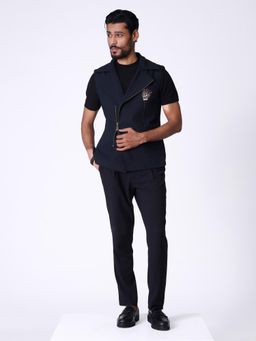 S&N by Shantnu Nikhil - Black Rayon Blend Sleeveless Waistcoat