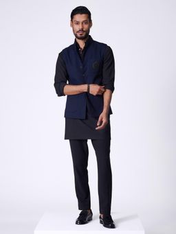 S&N by Shantnu Nikhil - Navy Blue Rayon Blend Sleeveless Waistcoat