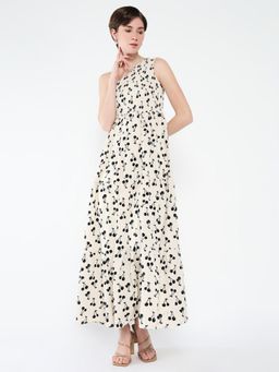 SHOWOFF - Womens Floral Print Off White Fit and Flare Dress