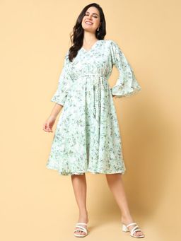 SHOWOFF - Womens Printed Green Fit and Flare Dress