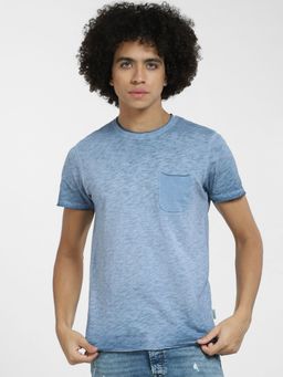 Jack & Jones - Blue Raw Edge Crew Neck T-shirt