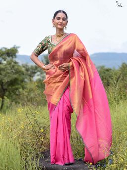Suta - Women Pink Cotton Woven Saree