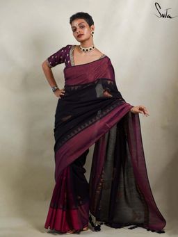 Suta - Women Black Cotton Woven Saree