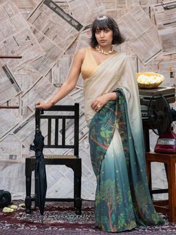 Suta - Women Green Viscose Printed Saree