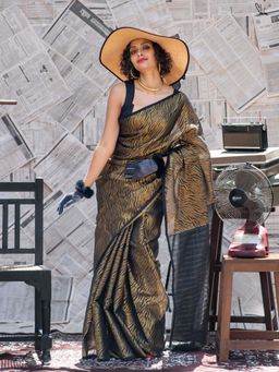 Suta - Women Black Cotton Woven Saree