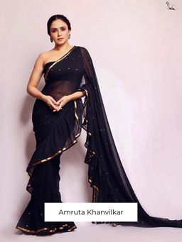 Suta - Women Black Cotton Embellished Saree
